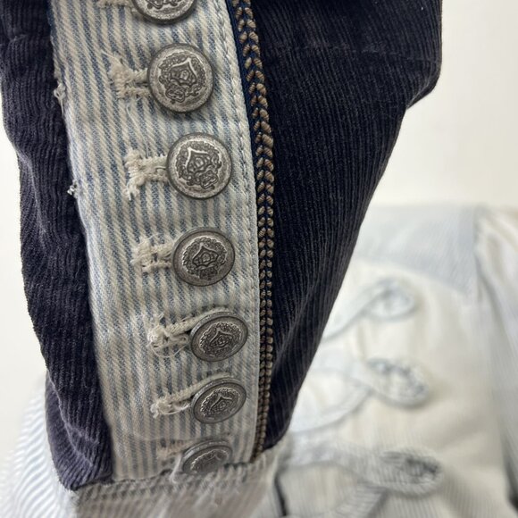 Free People Womens Jacket Medium Striped Denim Military Style Button Blazer - Picture 13 of 17